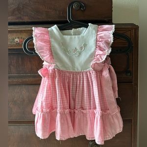 C.I. Castro Pink Gingham Ruffle Dress with White Embroidered Yoke